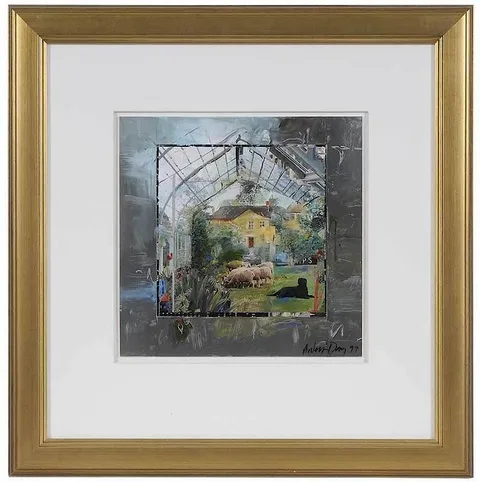 English Sheep by Arless Day, 1997, mixed media and collage on card, sold Nov 2017