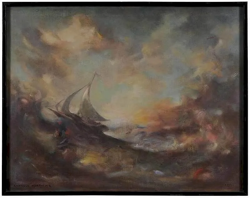 Dayrell Kortheuer, Ship in Rough Seas, oil on canvas