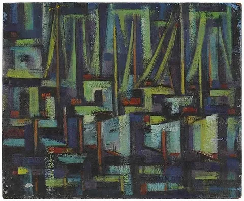 Emil Holzhauer, Abstract Boats, oil on board