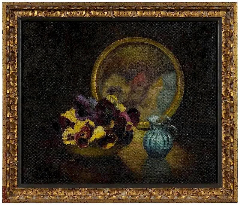 Cornelius Hankins, Pansy Reflection, oil on board