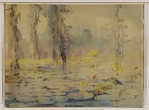 Alice Ravenel Huger Smith, Lotus in the Blake Reservoir, circa 1930, watercolor on Whatman board
