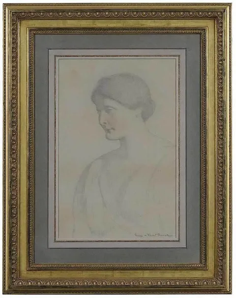 George de Forest Brush, Study of a Woman, pencil on gray paper