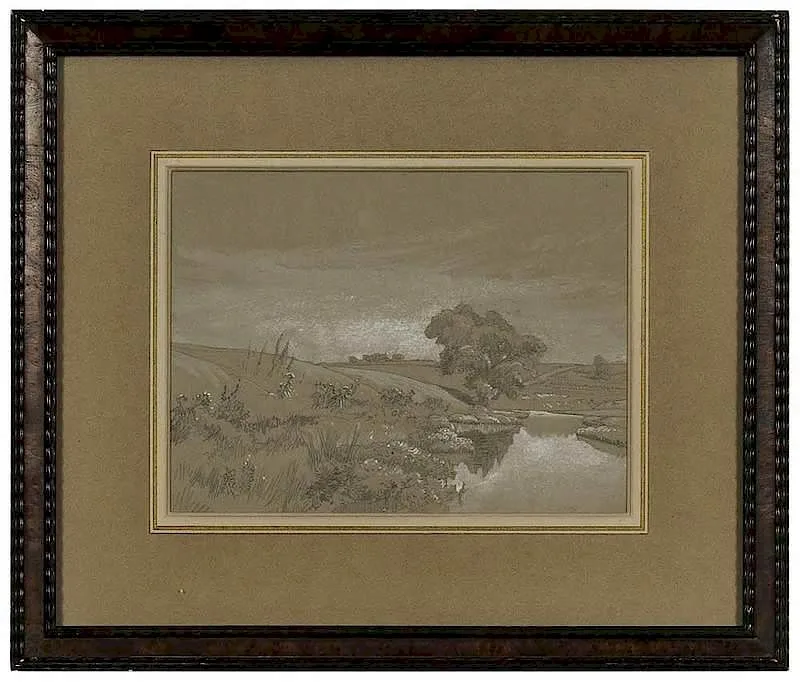 Trees at Hook Pond by Peter Moran, graphite and white gouache on grey paper, sold Nov 2017