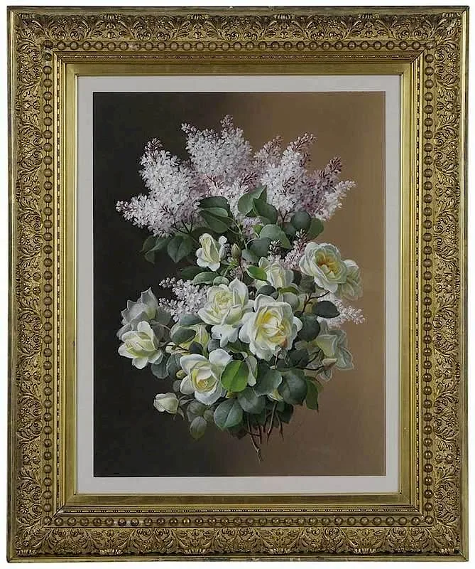 Roaul de Longpre, Lilacs and Yellow Roses, watercolor and gouache on paper