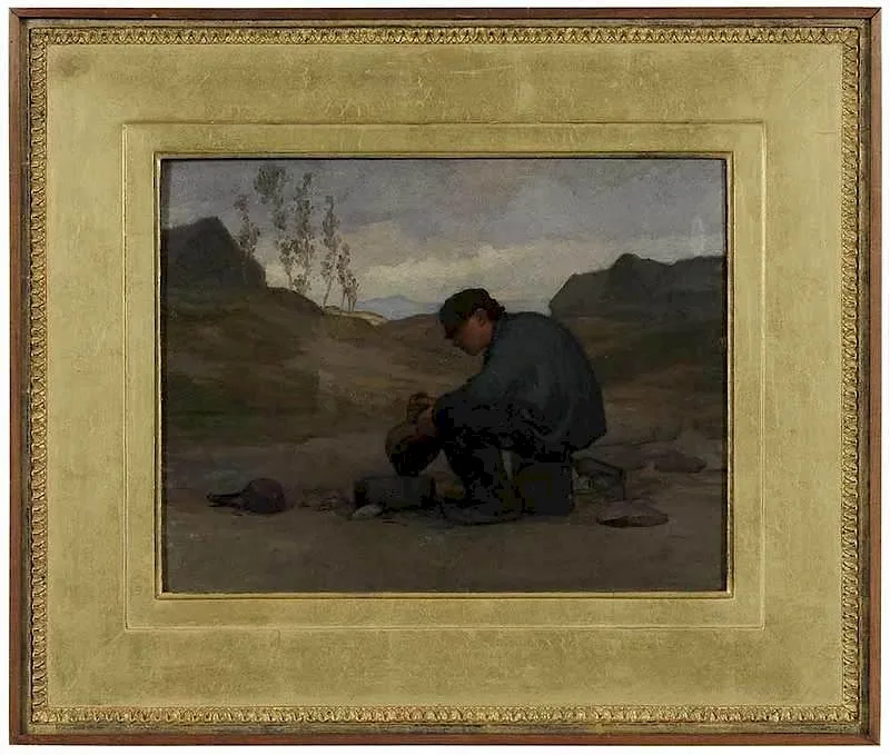 The Tinker by Elihu Vedder, oil on panel, sold Nov 2017