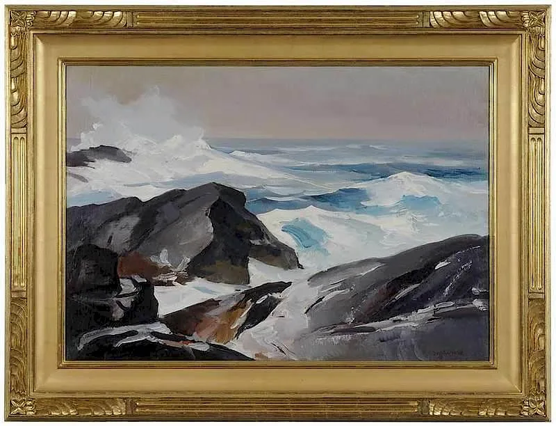 Abraham Bogdanove, Breaking Waves, Monhegan, oil on canvas