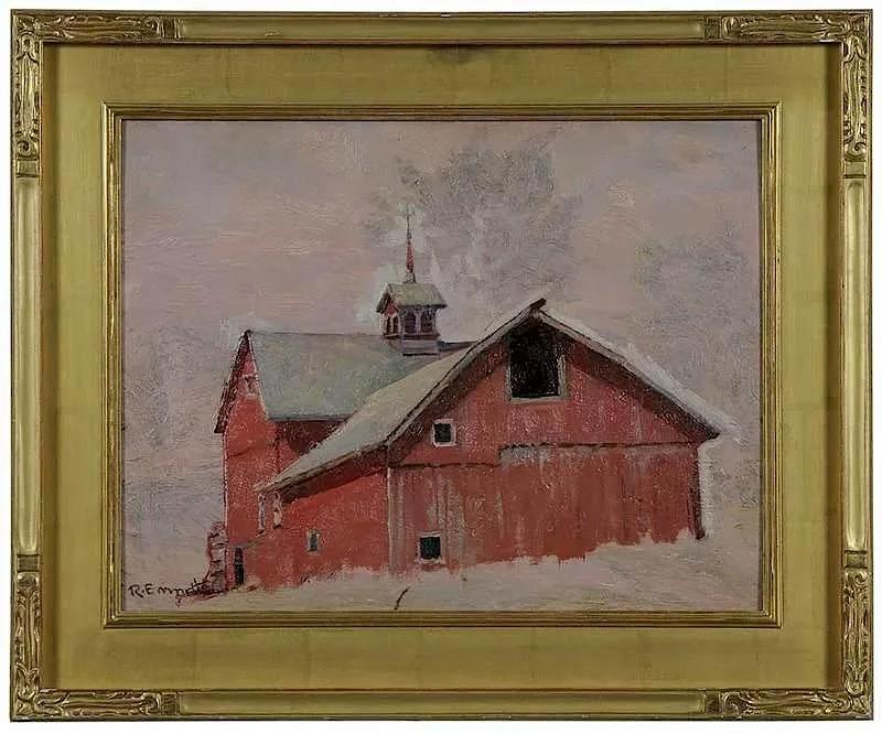 The Red Barn by Robert Emmett Owen, oil on canvas board, sold Nov 2017