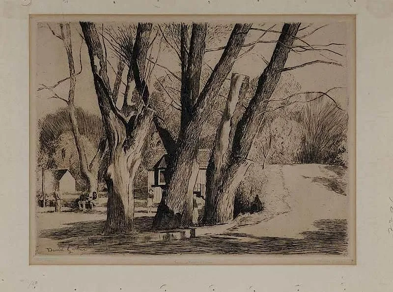 Daniel Garber, Spring Valley Willows, 1942, drypoint etching