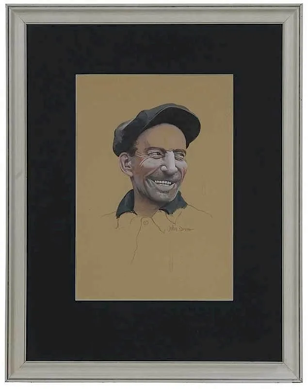 Smiling Man Wearing Cap by John Drew, gouache on paper, offered Nov 2017