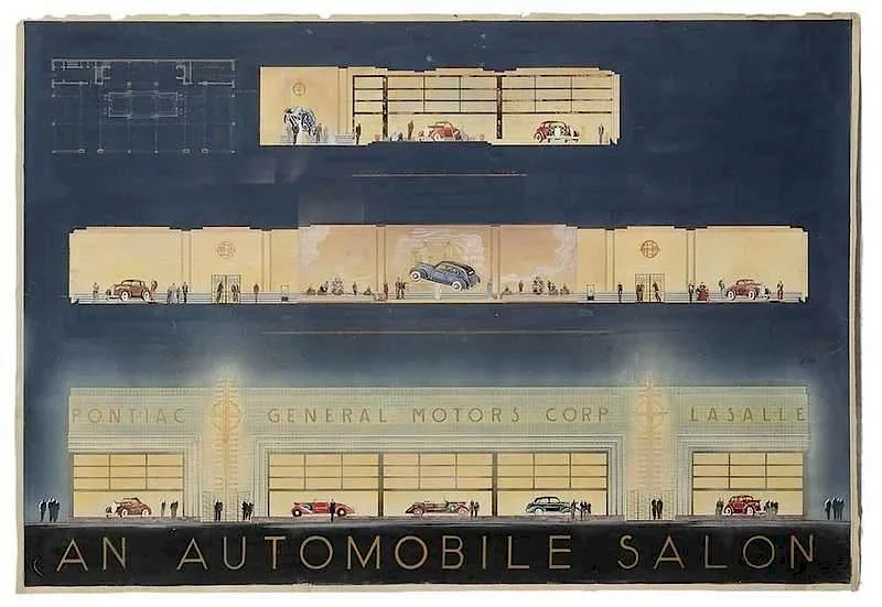 Richard Licht, Elevations and floorplan: General Motors: An Automotive Salon, A Yale University Project, mixed media