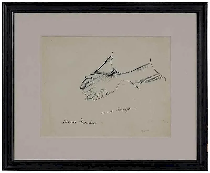 Jean's Hands by George Bellows, circa 1920, pencil on buff paper, sold Nov 2017