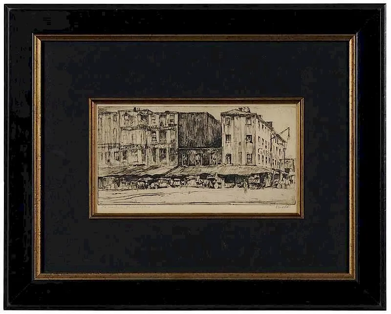Earl Horter, Old Markets, Philadelphia, etching on paper