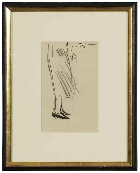 Woman Looking Down at her Shoes by George Luks, charcoal on paper, sold Nov 2017