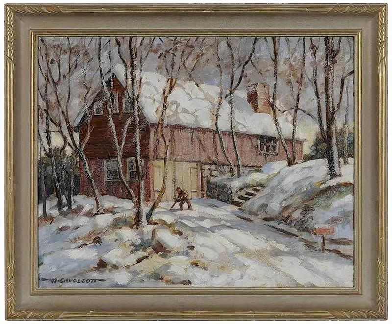 Harold C. Wolcott, Old Wagon House in Winter, oil on board