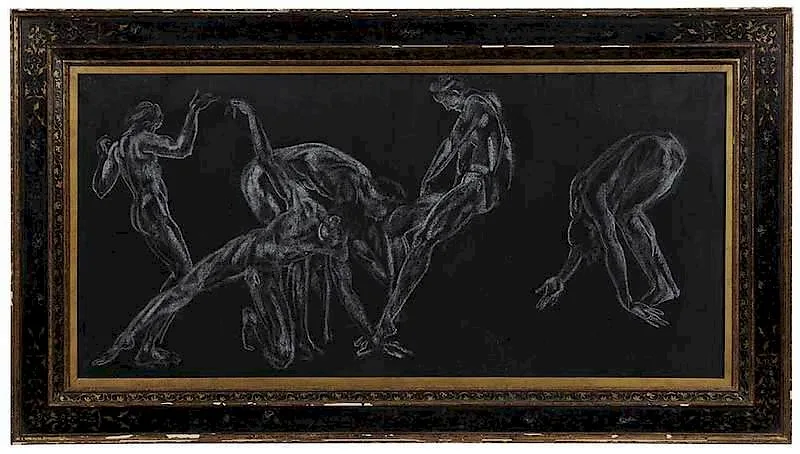 Arthur Bowen Davies, Figure Studies, white chalk on board