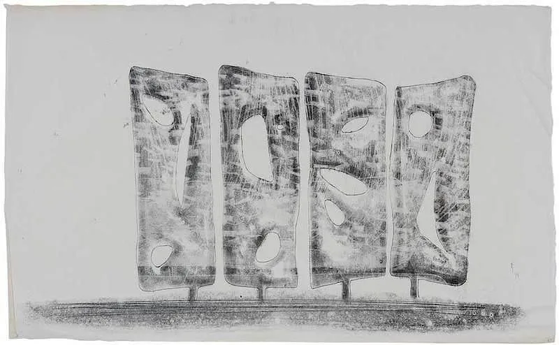 Composition by Harry Bertoia, mono print on Japan paper, sold Nov 2017