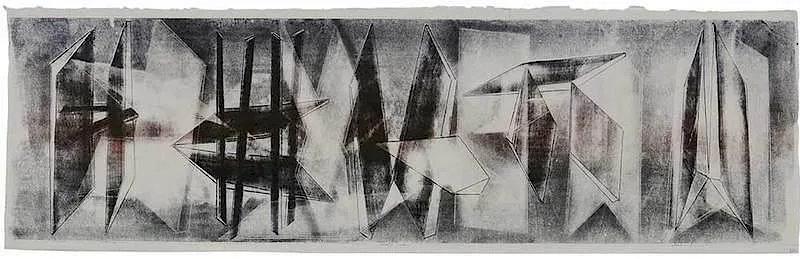 Composition by Harry Bertoia, mono print on Japan paper, sold Nov 2017