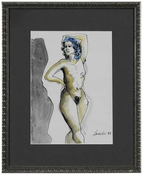 Charles Searles, Nude with Blue Hair, 1985, ink and watercolor on paper