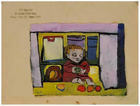 Will Barnet, Sketch for The Cupboard, 1944, oil over pencil on envelope
