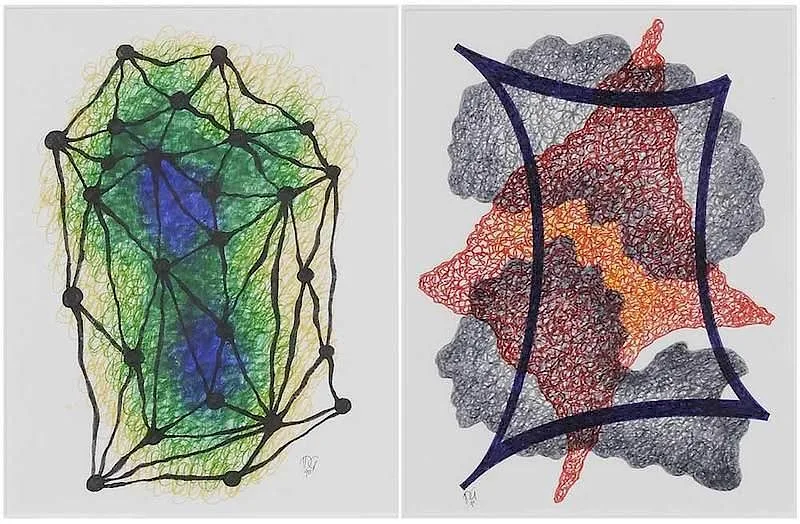 Two abstracts by Dwinell Grant, marker on paper, offered Nov 2017