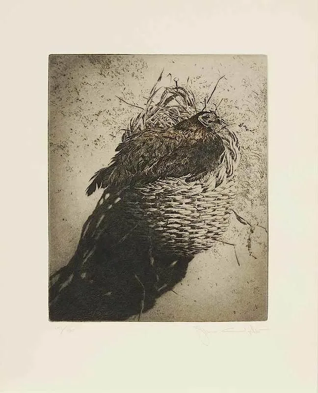Chicken Basket by Jamie Wyeth, 1980, color etching, sold Nov 2017