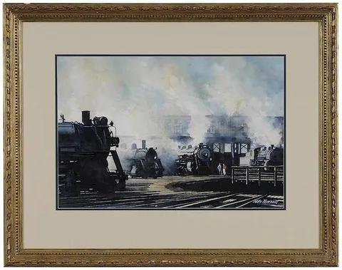 Mike Pearsall, Railroad Turntable, watercolor on heavy paper
