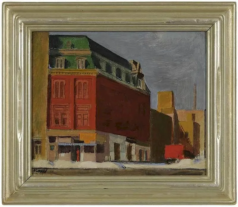 Adolf Ferdinand Konrad, The Corner Store, Newark, oil on Masonite