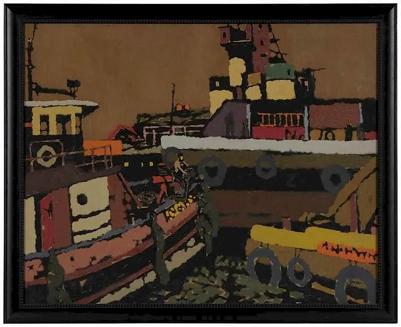 On the River by Sidney Gross, 1949, oil on canvas, sold Nov 2017