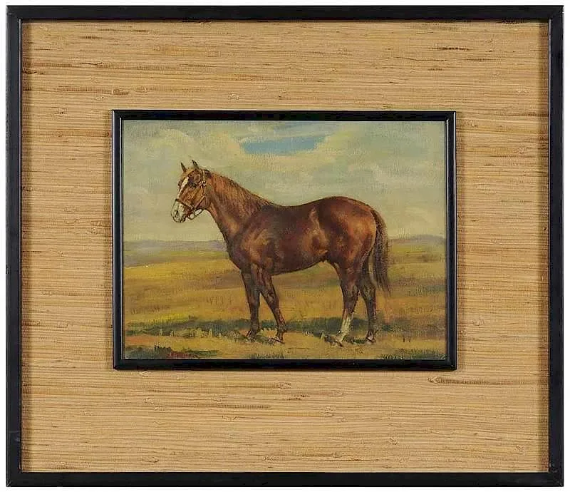 Lois Lundean, Horse in a Field, oil on canvas board