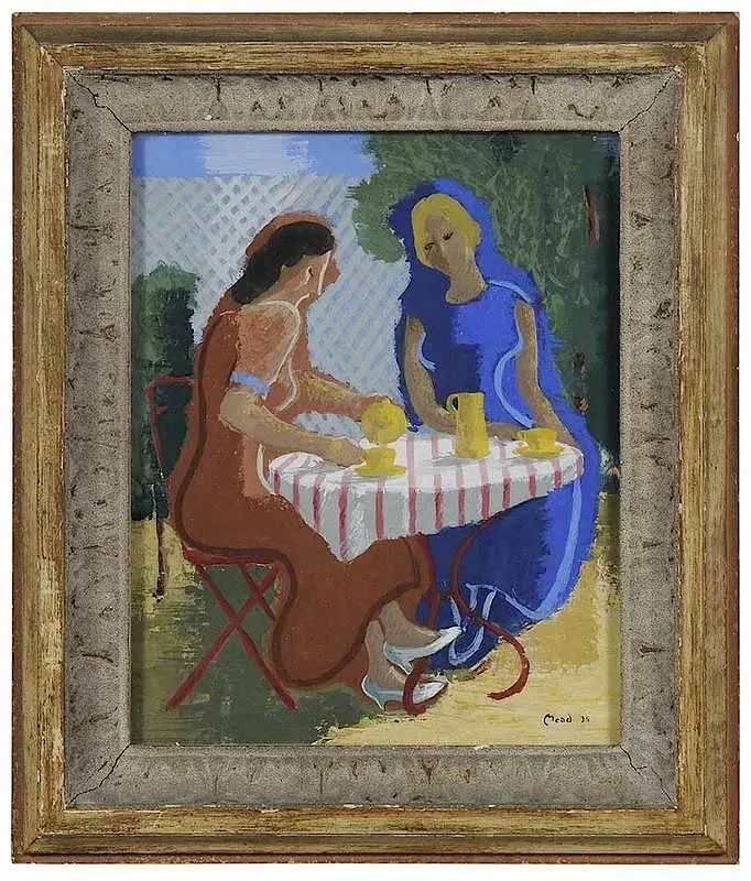 Rose Mead, Taking Tea in a Garden, 1935, oil on paperboard
