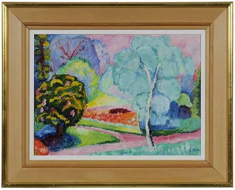 Andreas Jawlensky, Sommermorgen Im Park, 1979, oil on Masonite