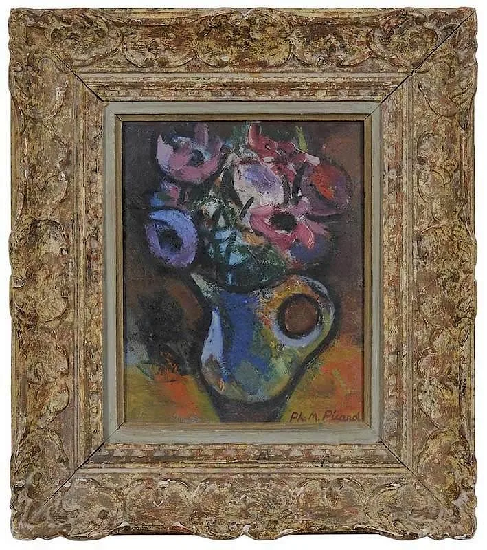 Philippe Marie Picard, Still Life of Flowers, oil on paper board