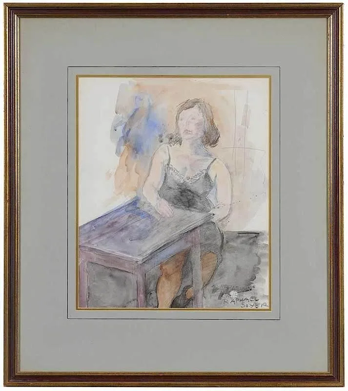 Raphael Soyer, Alone, c. 1960s, pencil and watercolor on paper