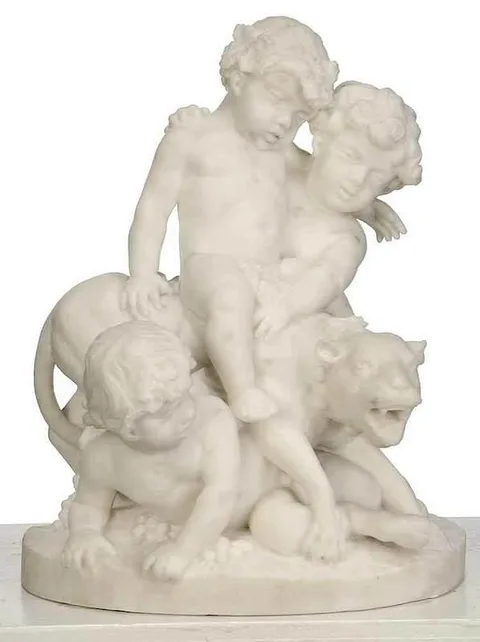 Playful Putti with Lion by Michel Clodion, carved marble, sold Nov 2017