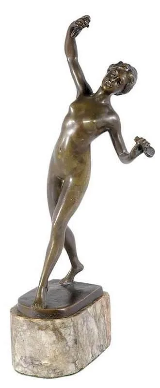 Nude Playing Castanets by Otto Hoffmann, patinated bronze on marble base, sold Nov 2017