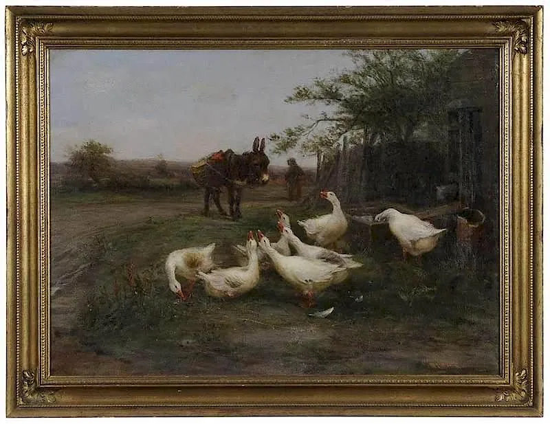 William Henderson, Geese and a Donkey, oil on canvas