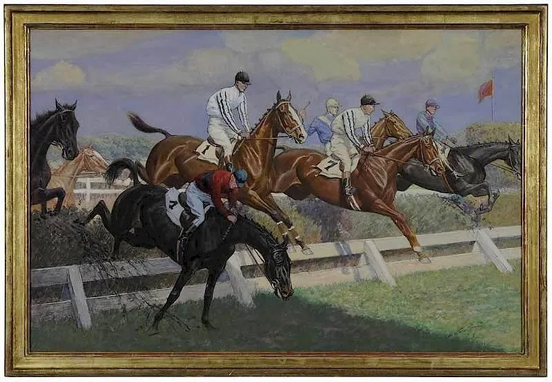 George Ford Morris, Steeplechase, watercolor and gouache on paper on board