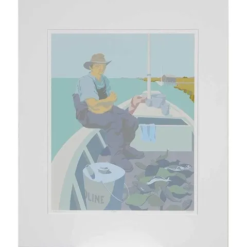 Â  Seated Fisherman by Claude Flynn Howell, 1989, serigraph on Arches paper, sold Sep 2017