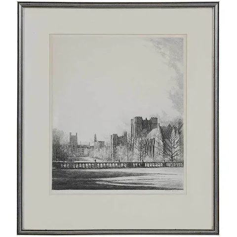 Louis Orr, The South end of the Quadrangle including Library, Union and Crowell Towers, Duke University, etching