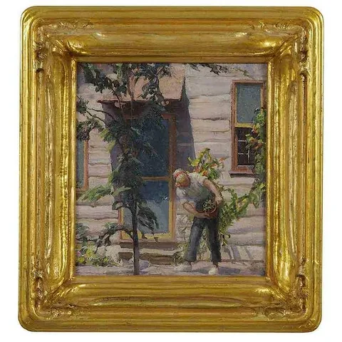 Gladys Nelson Smith, Women with Flower Pot, oil on canvas board