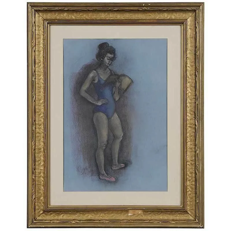 Moses Sawyer, Standing Dancer, pastel on blue paper