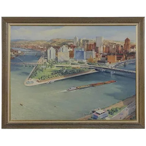 John Carter Shryock, Point State Park-Downtown Pittsburgh Skyline, oil on canvas