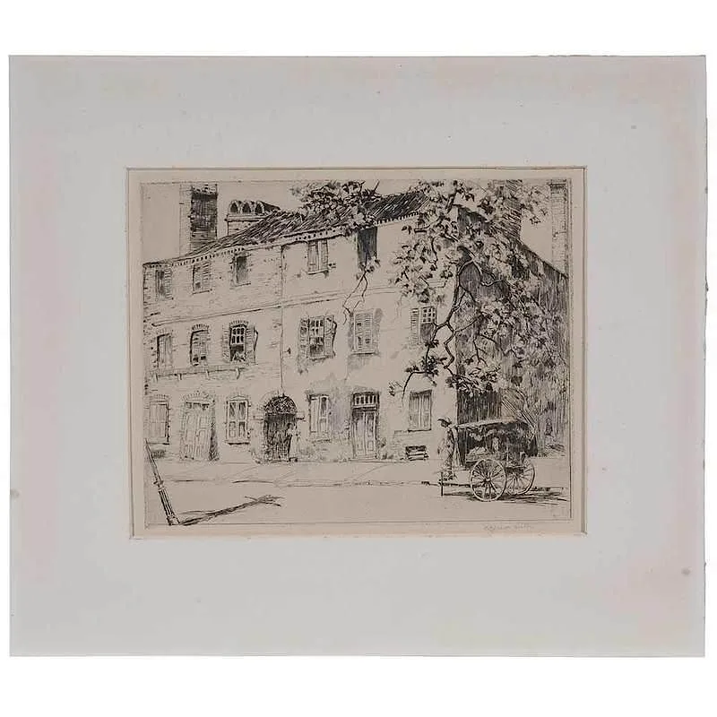 Cabbage Row (Catfish) by Alfred Heber Hutty, 1928, etching on cream paper, sold Sep 2017