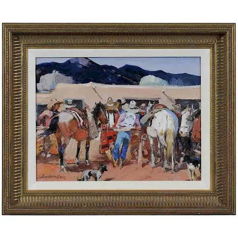 Indians at Taos by Laverne Nelson Black, circa 1925-30, oil on canvas board, sold Sep 2017