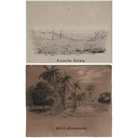 Charles De Wolf Brownell, Two Views of Cuba: [Rancho Veloz], circa 1850, charcoal and chalk on paper
