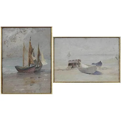 William Partridge Burpee, Two Lynn Beach, Massachusetts Scenes: A Group of Dories, circa 1890, oil on panel