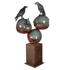 Peter Woytuk, Two Ravens, Three Apples, bronze Approximately: