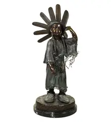 Jim Davidson, Native American Boy, bronze, mounted to marble plinth