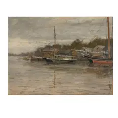 Leonard Ochtman, Anchorage, oil on canvas relined