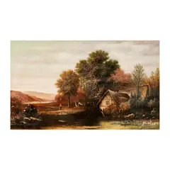 Benjamin Williams Leader, Figure and Cottage in Landscape, oil on canvas